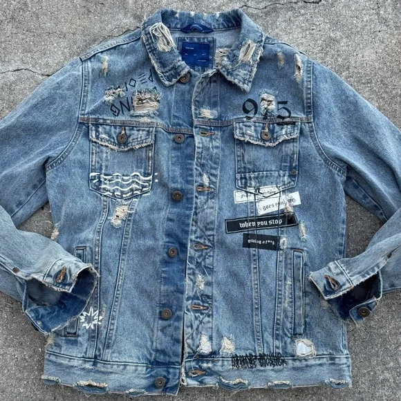 Zara Man “Do the right thing” Denim Jacket Mens L - Picture 1 of 13